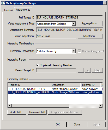 Meter/Group Settings - Assignments page